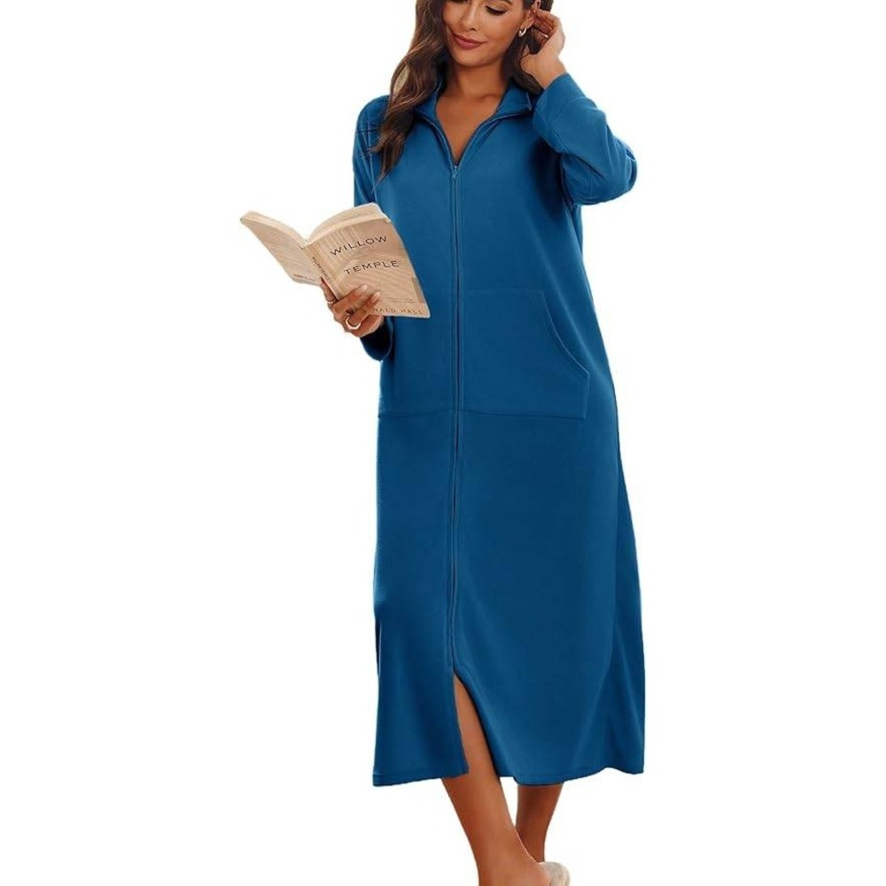 MSRP‎ $38 Ekouaer Women's S Zipper Robe Long Sleeves House Coat REAL COLOR ON